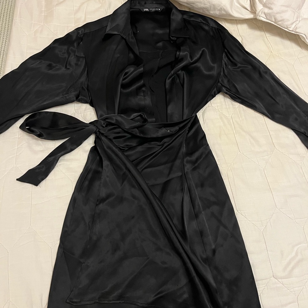ZARA black silk wrap dress